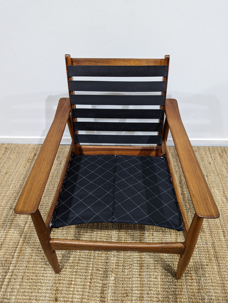 Mid century armchair Ford furniture original black vinyl fully restored