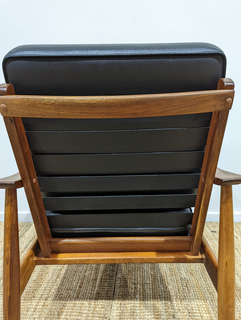 Mid century armchair Ford furniture original black vinyl fully restored