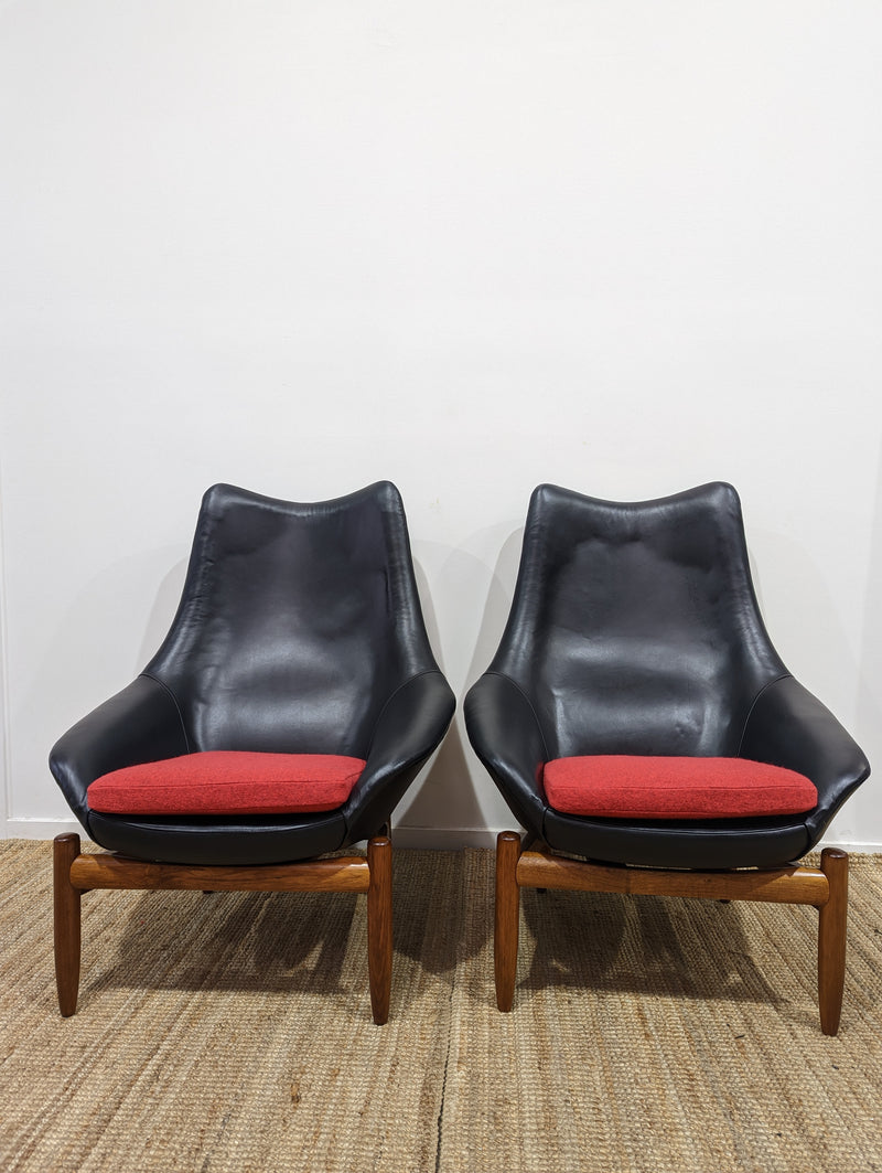 Danish Deluxe pair of Anita armchairs fully restored soft Italian leather