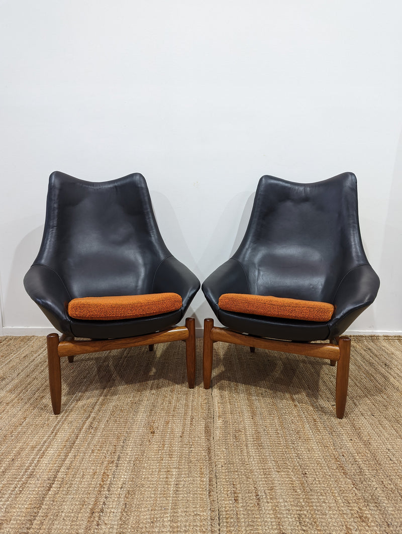 Danish Deluxe pair of Anita armchairs fully restored soft Italian leather