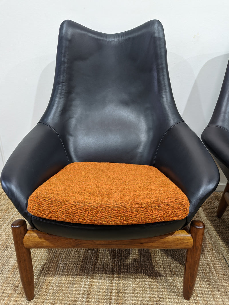 Danish Deluxe pair of Anita armchairs fully restored soft Italian leather