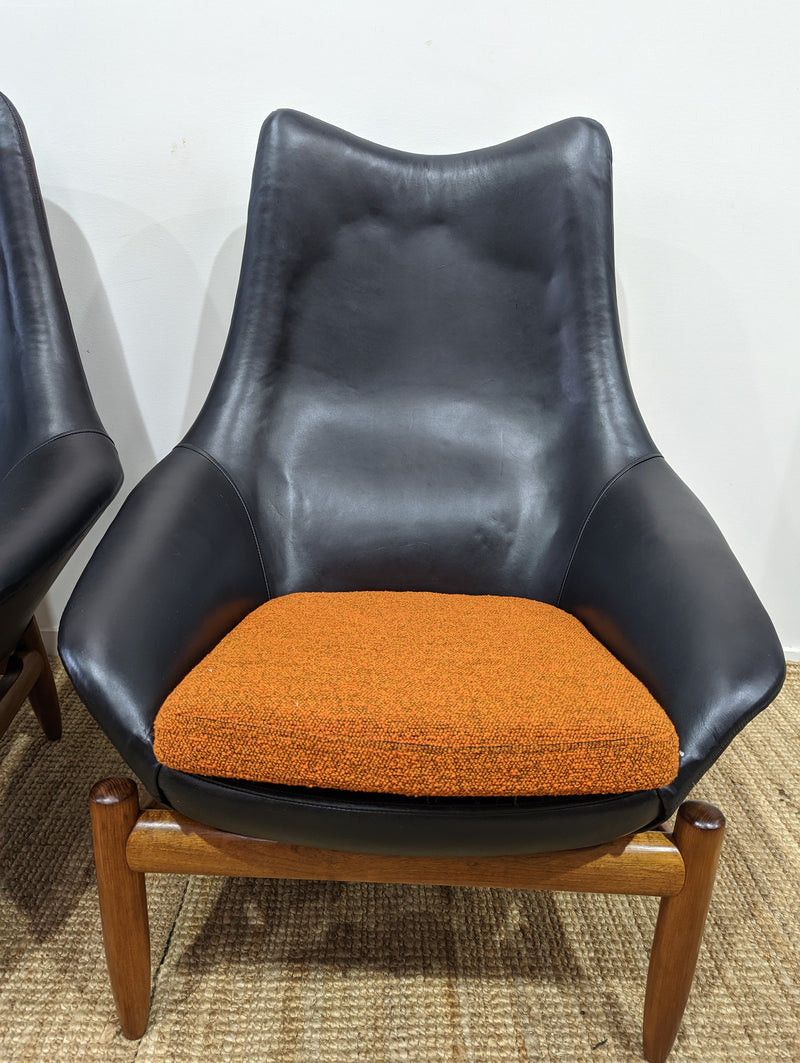 Danish Deluxe pair of Anita armchairs fully restored soft Italian leather