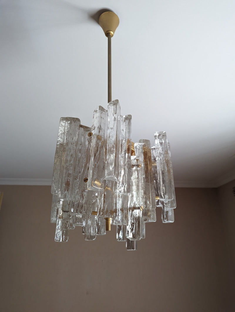 JT Kalmar chandelier (ice suspension) Austria MCM glassware 1960s original medium size two tier