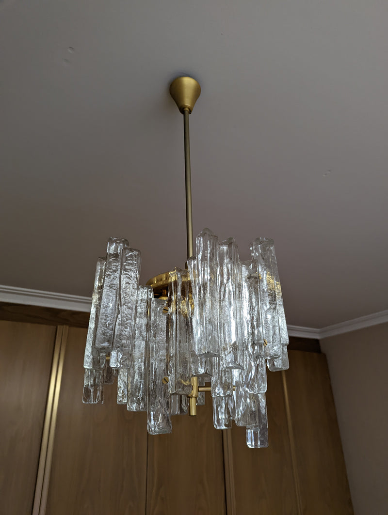 JT Kalmar chandelier (ice suspension) Austria MCM glassware 1960s original medium size two tier