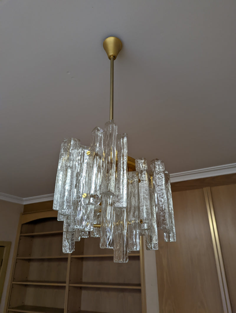 JT Kalmar chandelier (ice suspension) Austria MCM glassware 1960s original medium size two tier