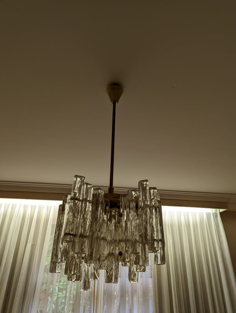 JT Kalmar chandelier (ice suspension) Austria MCM glassware 1960s original medium size two tier