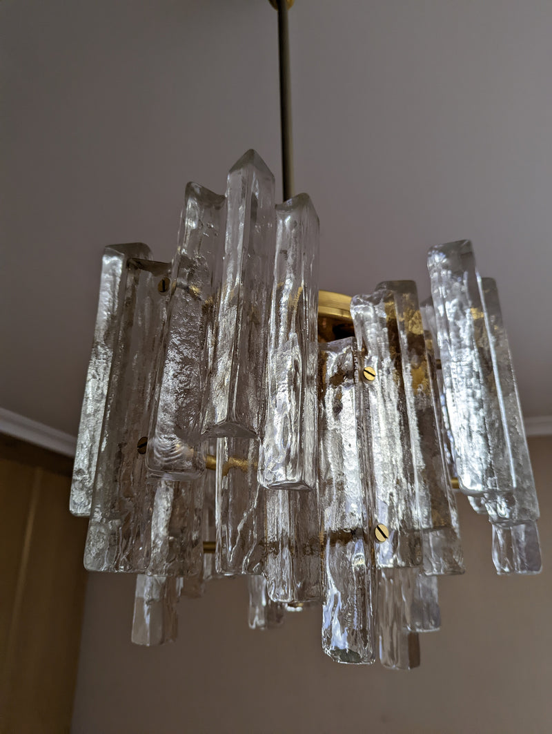 JT Kalmar chandelier (ice suspension) Austria MCM glassware 1960s original medium size two tier