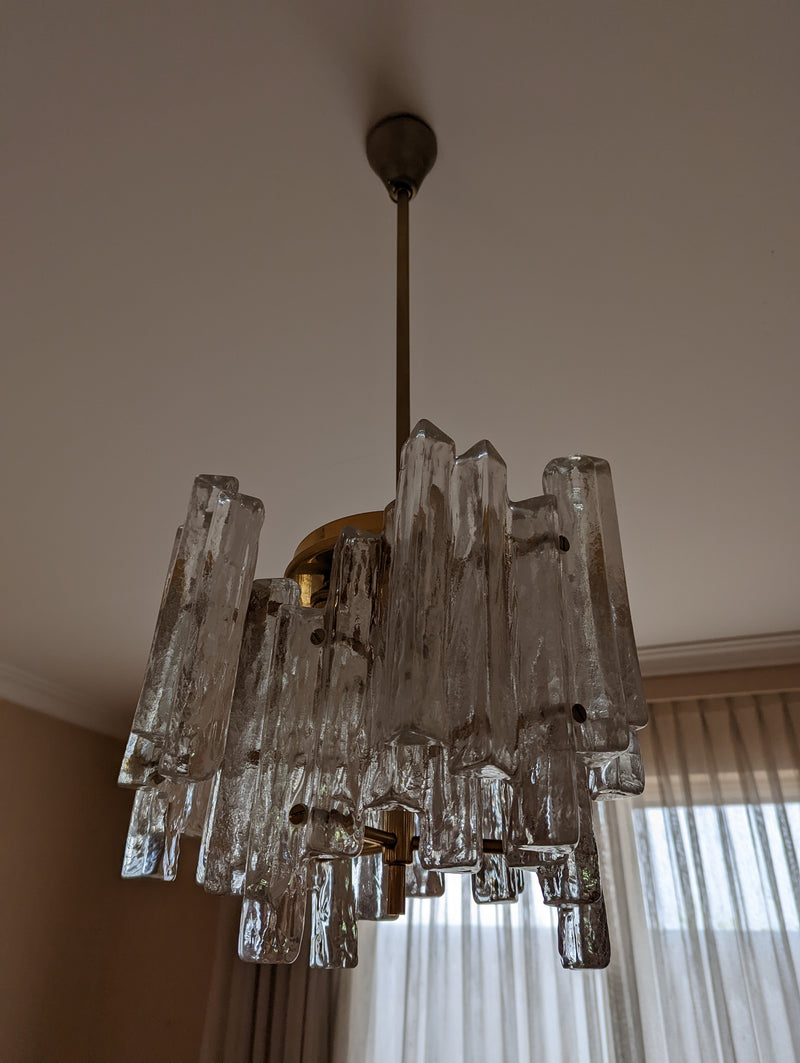 JT Kalmar chandelier (ice suspension) Austria MCM glassware 1960s original medium size two tier