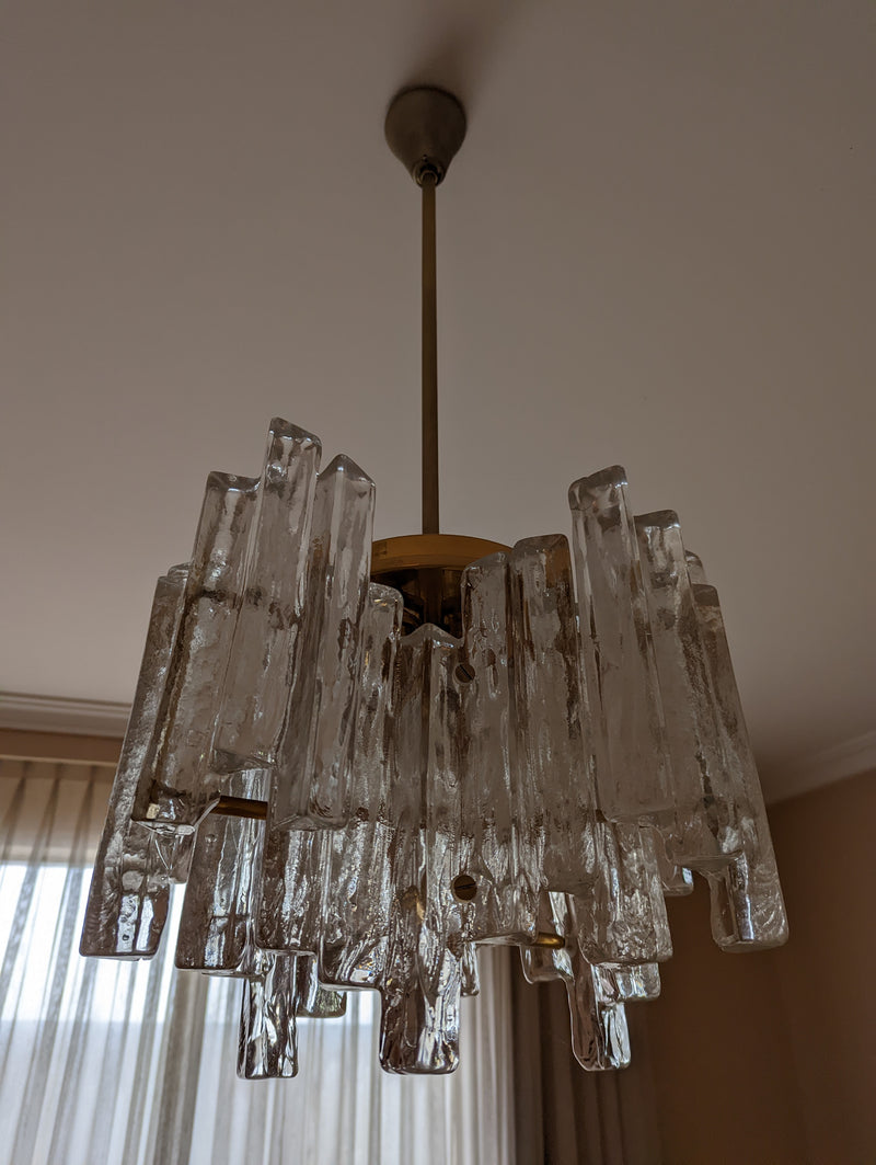 JT Kalmar chandelier (ice suspension) Austria MCM glassware 1960s original medium size two tier