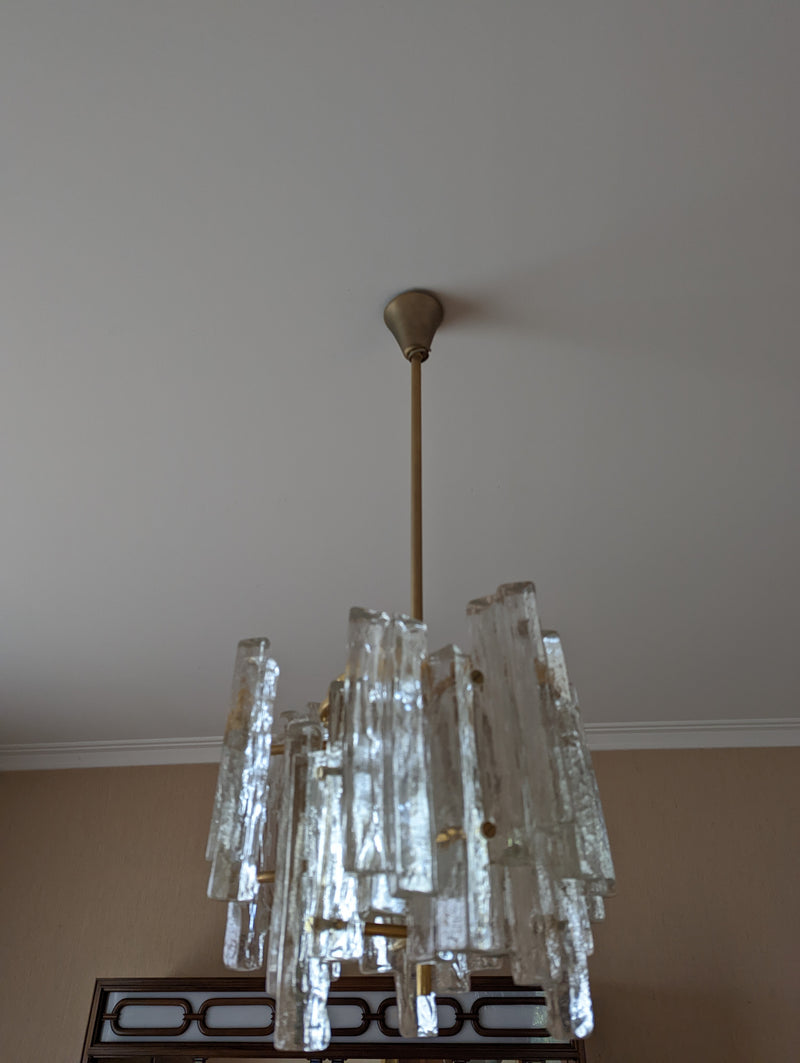 JT Kalmar chandelier (ice suspension) Austria MCM glassware 1960s original medium size two tier