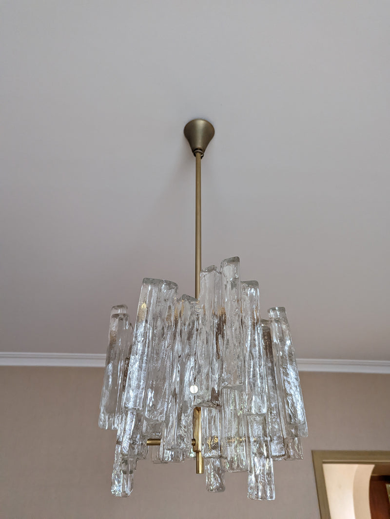 JT Kalmar chandelier (ice suspension) Austria MCM glassware 1960s original medium size two tier