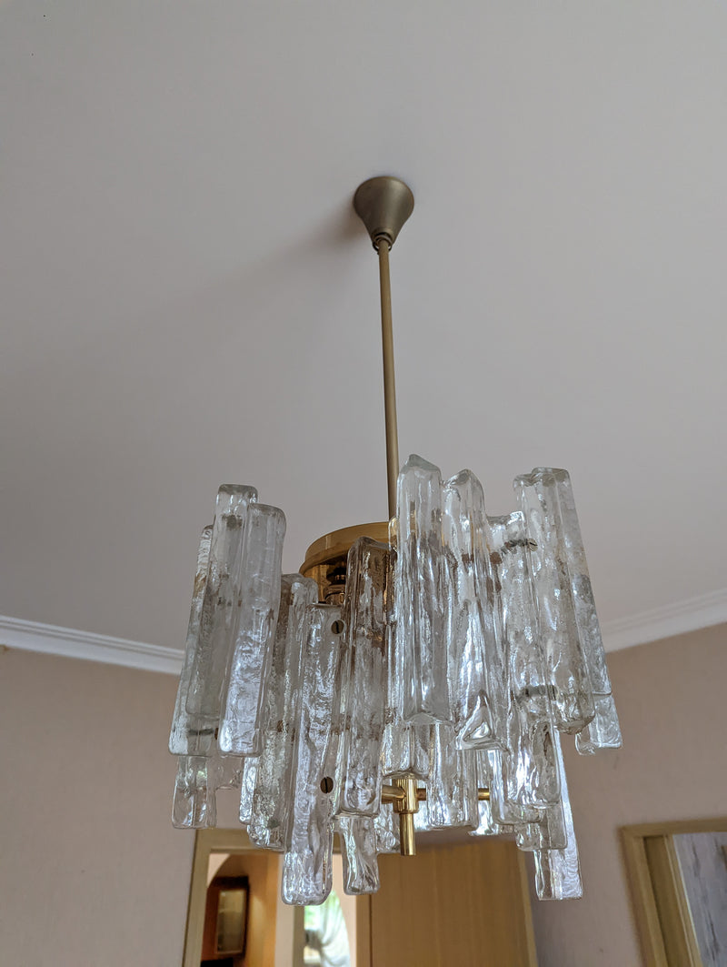 JT Kalmar chandelier (ice suspension) Austria MCM glassware 1960s original medium size two tier