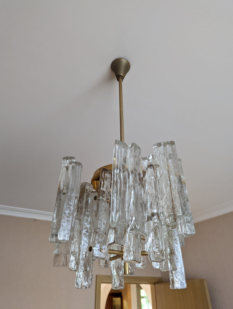 JT Kalmar chandelier (ice suspension) Austria MCM glassware 1960s original medium size two tier