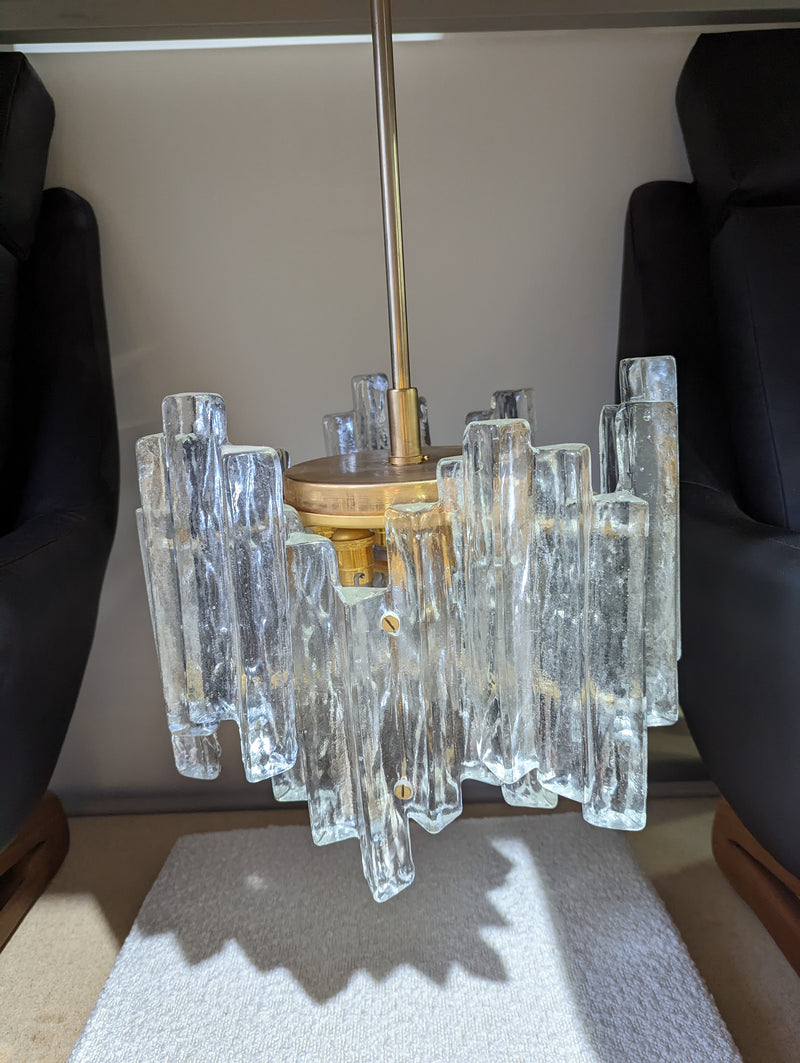 JT Kalmar chandelier (ice suspension) Austria MCM glassware 1960s original medium size two tier