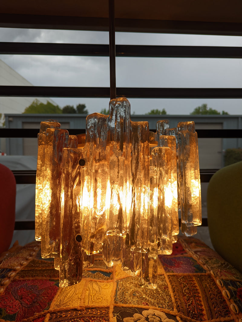 JT Kalmar chandelier (ice suspension) Austria MCM glassware 1960s original medium size two tier