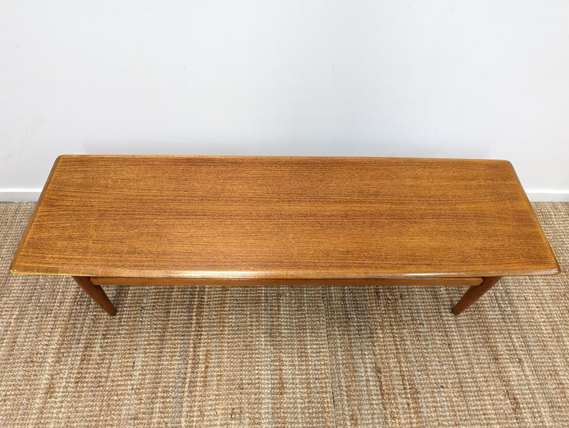 Coffee table teak magazine rack MCM 1960s restored golden brown