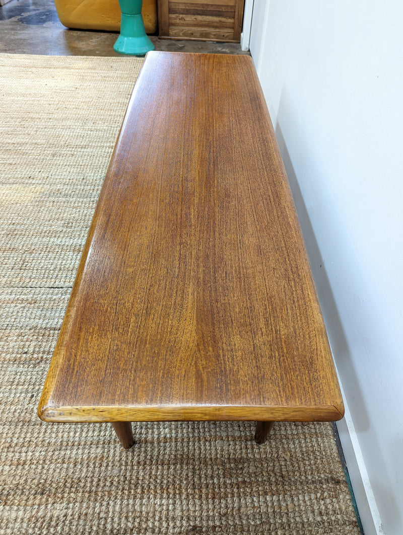 Coffee table teak magazine rack MCM 1960s restored golden brown