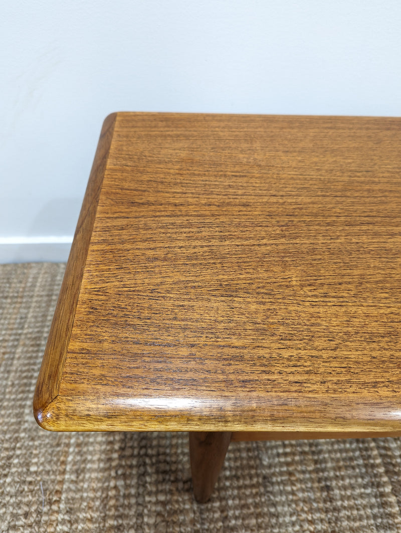 Coffee table teak magazine rack MCM 1960s restored golden brown