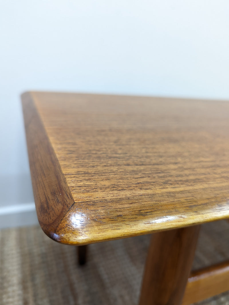 Coffee table teak magazine rack MCM 1960s restored golden brown