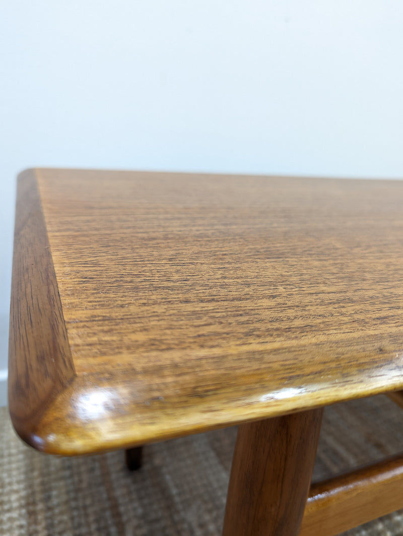Coffee table teak magazine rack MCM 1960s restored golden brown