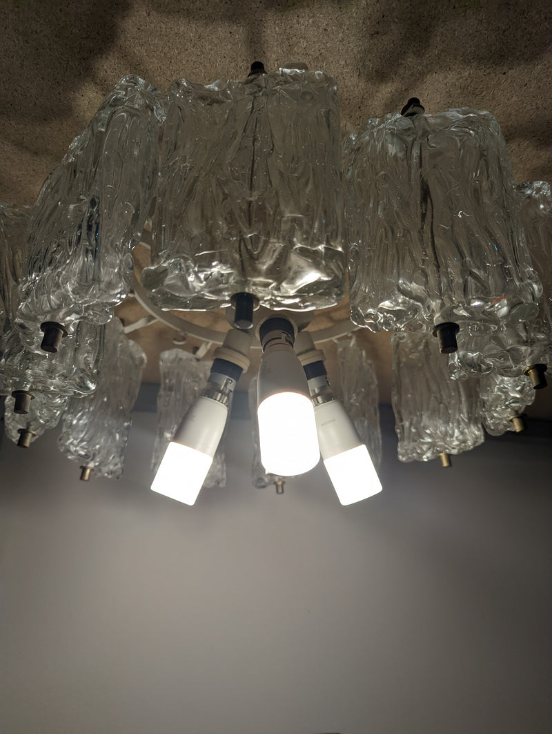 Italian MCM Chandelier in Murano Glass by Barovier Toso, circa 1950 small size (12 glass/tubes)