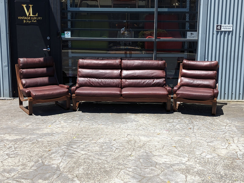 Tessa T4 sling full suite pair of armchairs matching large two seater authentic full aniline Italian soft leather ox blood red burgundy