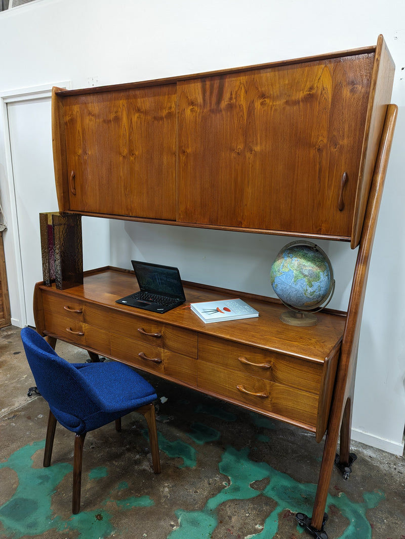 Mid century teak credenza rare tallboard wishbone sides Ivan Jansen