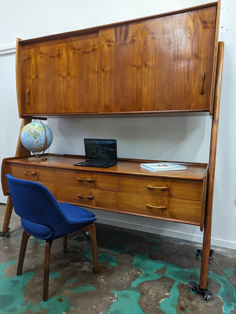 Mid century teak credenza rare tallboard wishbone sides Ivan Jansen