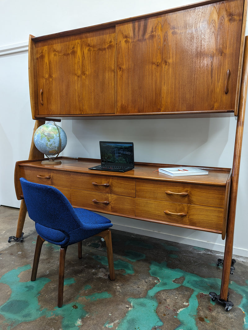 Mid century teak credenza rare tallboard wishbone sides Ivan Jansen