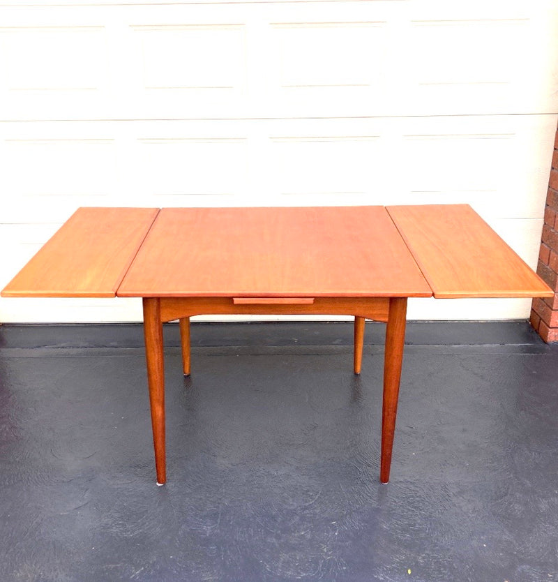 Parker 1960s extendable drop leaf square to rectangle table mcm