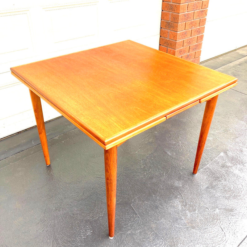 Parker 1960s extendable drop leaf square to rectangle table mcm
