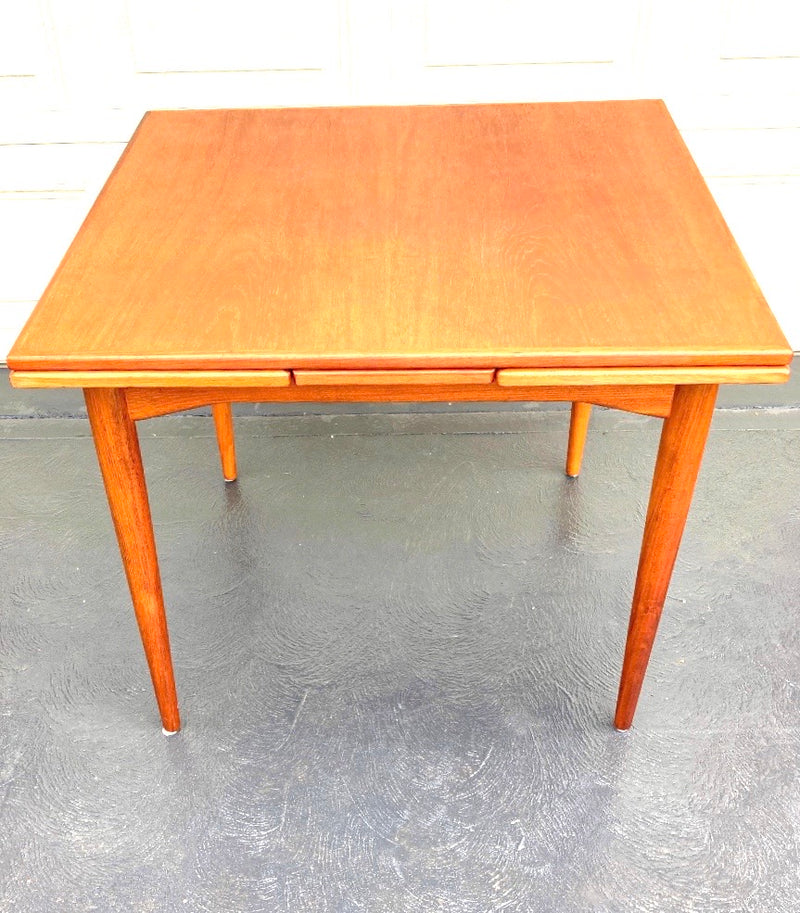 Parker 1960s extendable drop leaf square to rectangle table mcm