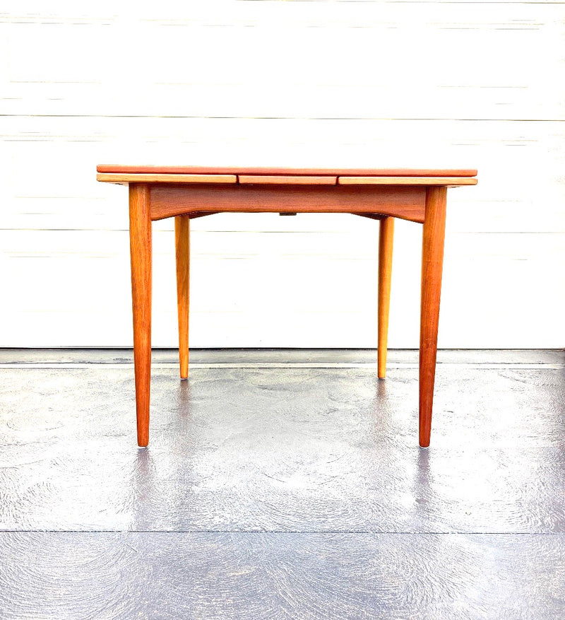 Parker 1960s extendable drop leaf square to rectangle table mcm