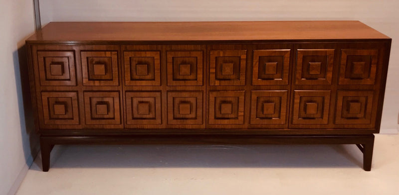 Rudowski mcm walnut veneer sideboard 4 door cabinet rare vintage retro