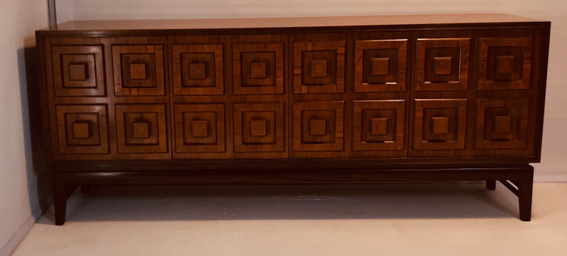 Rudowski mcm walnut veneer sideboard 4 door cabinet rare vintage retro