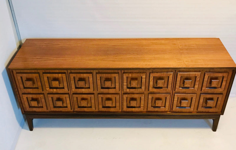 Rudowski mcm walnut veneer sideboard 4 door cabinet rare vintage retro