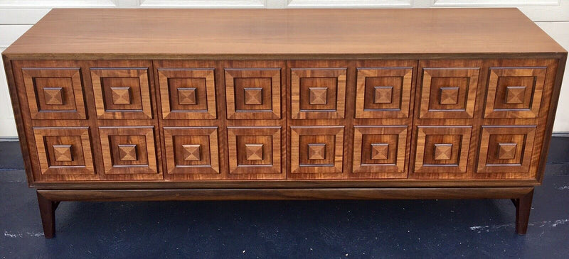 Rudowski mcm walnut veneer sideboard 4 door cabinet rare vintage retro