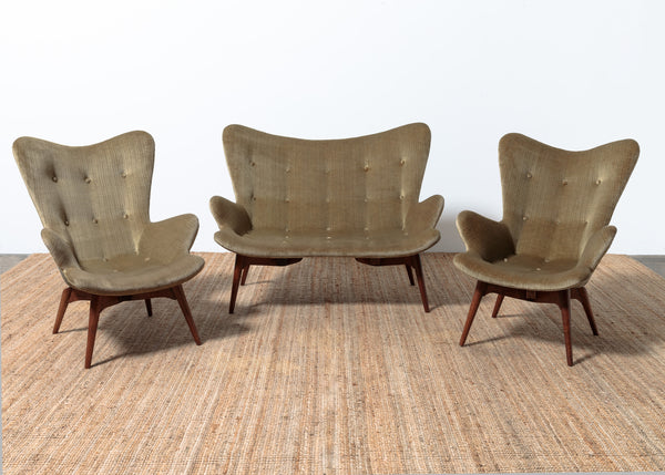Original Genuine restored Featherston contour suite pair armchairs R160 matching R161 settee (pair of armchairs + settee)