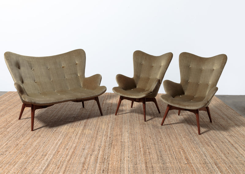Original Genuine restored Featherston contour suite pair armchairs R160 matching R161 settee (pair of armchairs + settee)