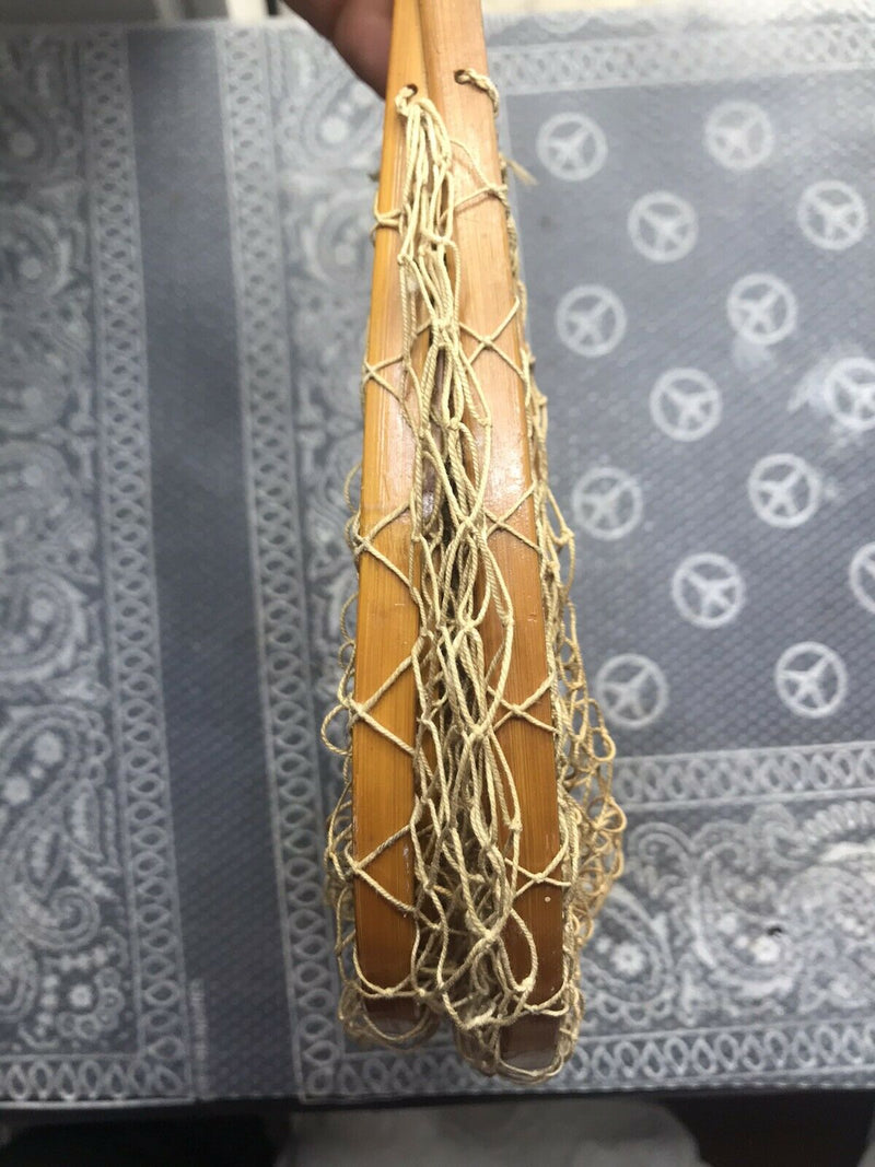 Post War Japanese Bamboo Wooden Cane String Folding Basket Antique