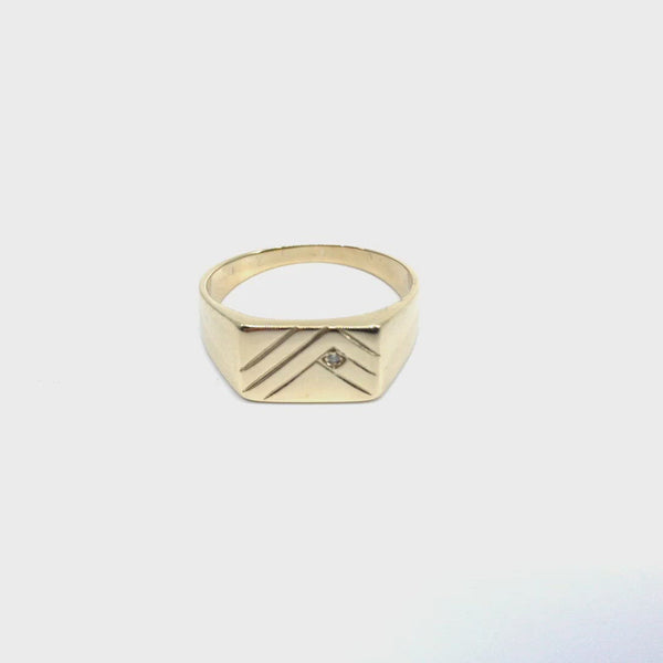 Solitaire 9ct yellow gold gents mens signet ring size W diamond inset