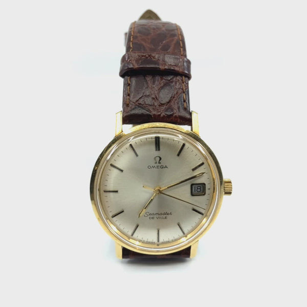 Omega seamaster De Ville gold mens wrist watch vintage restored serviced brown leather strap Cal 562