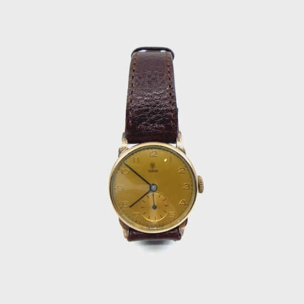 Vintage Tudor Gents Mens Watch gold color stainless steel case mechanically restored 1940s Authentic