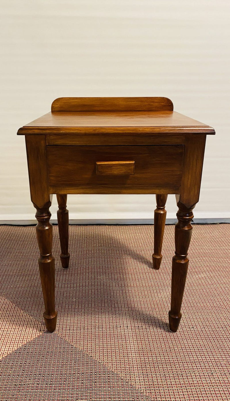 Vintage antique bedside table Baroque trumpet legs Mahogany Oak