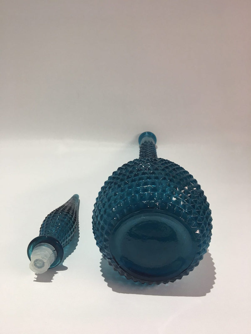 Blue genie bottle decanter 1960s glass mcm vintage medium Italy