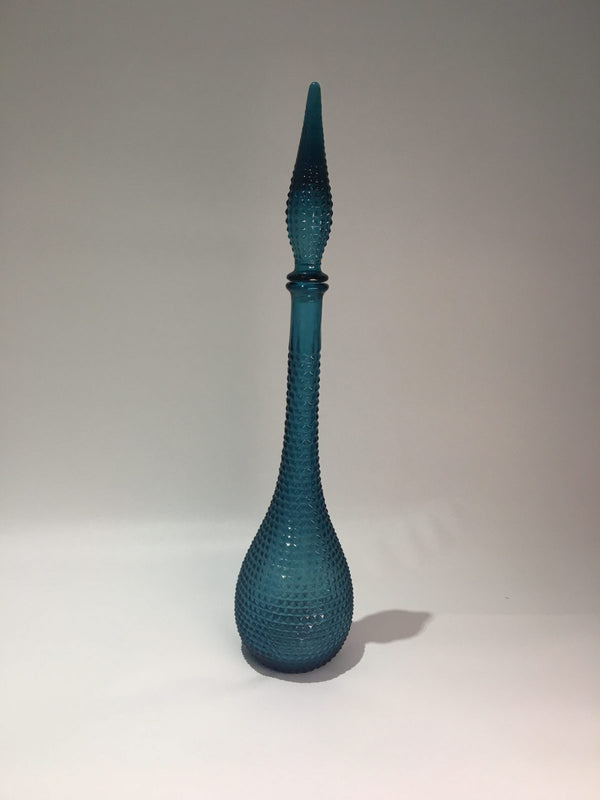 Blue genie bottle decanter 1960s glass mcm vintage medium Italy