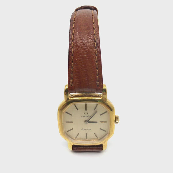 Omega Geneve gold plated hand wind ladies womens watch original box 9ct gold lugs Cal 625 17 Jewels