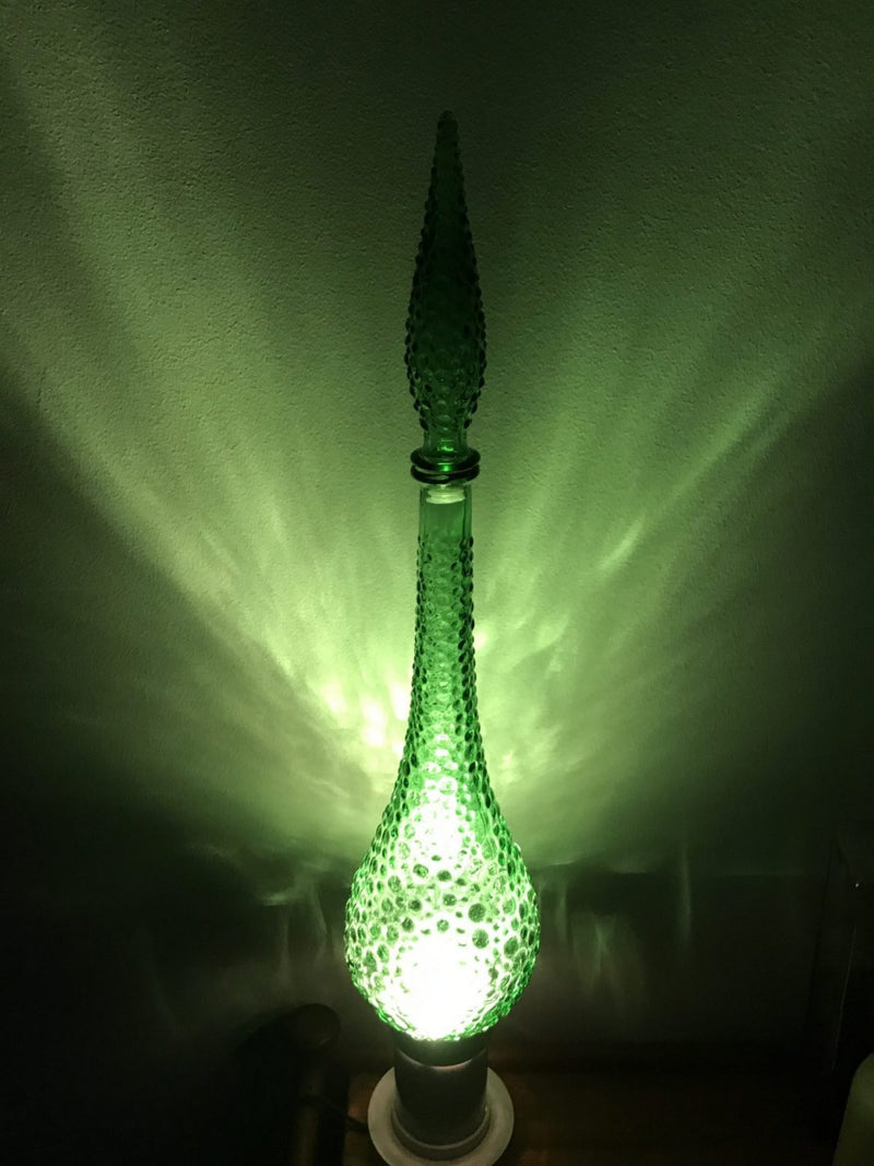 Green genie bottle decanter 1960s glass mcm vintage Made In Italy mark