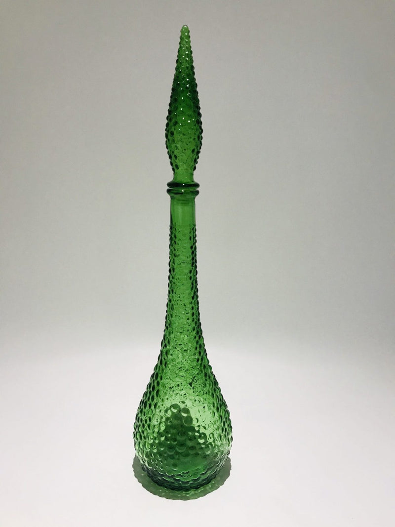 Green genie bottle decanter 1960s glass mcm vintage Made In Italy mark