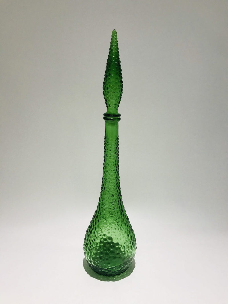 Green genie bottle decanter 1960s glass mcm vintage Made In Italy mark